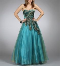 peacock/quencenera/ideas - Google Search Peacock Prom Dress, Junior Formal Dresses, Prom Dress 2013, Peacock Dress, Winter Formal Dresses, Homecoming Dresses Long, Cute Prom Dresses, Plus Size Prom Dresses