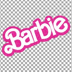 the word barbie is shown in pink and white on a checkered background, it looks like