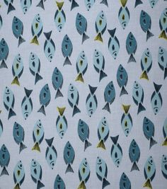 a blue and yellow fish pattern on a white background