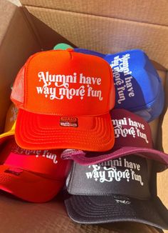 Alumni Have Way More Fun Trucker Hat - Etsy Hat Business, Custom Trucker Hats, Fort Smith, School Collection, Hat Embroidery, Beaded Purses, Purse Strap, Pink Mini, Pink Plaid