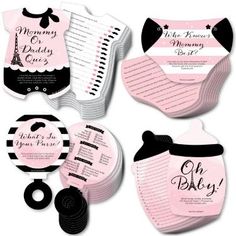 pink and black baby shower items