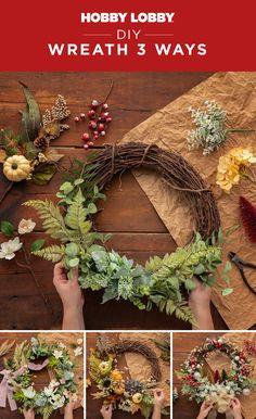 how to make a wreath with flowers and greenery for the holiday season - step by step instructions