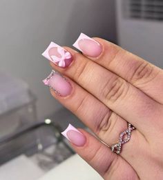 Nails Acrylic Short Hello Kitty, Cute Simple French Tip Nails, Short Cute French Tip Nails, Pink Nail Inspo Acrylic, Short Hello Kitty Nails, Cute Pink Nails, Acrylic Toe Nails, Spring Acrylic Nails, Hard Nails