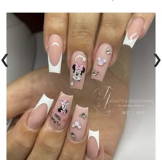 Minnie Mouse Acrylic Nails, Minnie Nails Designs, Minnie Mouse Nails Pink, Minnie Mouse Nails Acrylic, Disney Inspired Nails Acrylic, Minnie Mouse Nail Designs, Minnie Nails, Minnie Mouse Nail Art, Mouse Nail Art