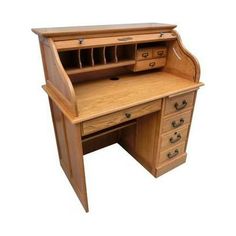 42" Student Roll Top Desk Top features a Rustic style and a fancy Harvest Oak color that makes your spaces comfortable and elegant.Specifications Color: Harvest Oak Material: Hardwood Dimension: 40.5 x 24 x 45 in. - SKU: OCNTR43461 Color: Brown. Office Desk And Cabinets, Small Roll Top Desk, Small Secretary Desk, Minimal Futuristic, Home Office Vintage, Diy Desks, Desks For Home Office, Secretary Desk With Hutch, Wood Home Office