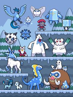 an image of pixel art with many different animals