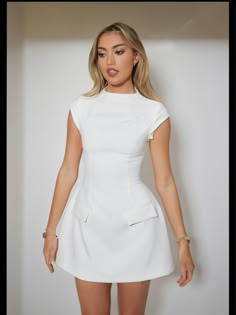 The Cap Sleeve Mini Dress (Buy 2 Free Shipping) White Dress Business Casual, Cap Sleeve Mini Dress, Fitted White Mini Dress With Cap Sleeves, White Fitted Mini Dress With Cap Sleeves, Fitted Cap Sleeve Mini Dress For Summer, Summer Cap Sleeve Dress For Workwear, Summer Workwear Dress With Cap Sleeves, Summer Stretch Mini Dress With Cap Sleeves, Summer High Neck Mini Dress For Work