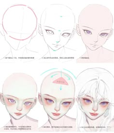 an anime character's face and head with different angles to each side, including the forehead