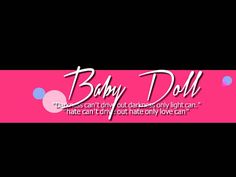 a pink and black banner with the words baby doll