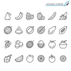 fruit and vegetable line icons on white background