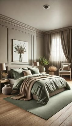 15 Best Colors to Match with Sage Green Bedding for a Cozy Feel Sage Green Duvet Cover Bedroom Ideas, Green Farmhouse Bedroom Ideas, Taupe And Green Bedroom, 2 Story Bedroom, Green And Wood Bedroom, Newhome Ideas, Cozy Green Bedroom, Sage Green Bedding, Olive Bedroom