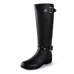 PRICES MAY VARY. 【New Design】The knee high rain boots for women is soft and made of PVC material, has High quality rainboots matte upper and two decorative buckle design and the bottom button can be removable if you dont like it. It is also easy to put on as the zipper in the back. The rubber boots looks very cool and effectively protects your toes from striking and you can wear them all day long without discomfort with soft padding. 【Non Slip & Waterproof】Rubber boots is make of all-in-one and waterproof and has a wear-resistant sole that allows you to walk boldly without fear of falling on horrible weather, even rainy or snowy days, the chelsea round toe design wraps the feet totally, which keep your feet dry and comfortable all day. 【Easy match】A variety of colors to choose, black is es Rain Boots For Women, Fishing Boots, Garden Boots, Chelsea Rain Boots, Rain Shoes, Womens Rain Boots, Rubber Boots, Denim Coat, Lug Sole