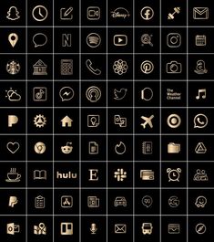 the golden icons are arranged on black squares