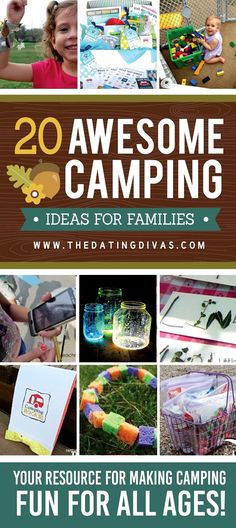 an advertisement for the camping camp with pictures of children playing and having fun in it