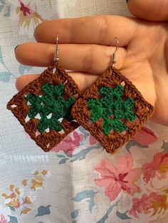 Miniature crochet granny square earrings for any occasion! Granny Square Earrings, Miniature Crochet, Crochet Granny Square, Square Earrings, Crochet Granny, Mint Chocolate, Granny Square, Vancouver, Jewelry Earrings Dangle