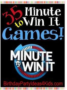 the birthday party poster for 35 minutes to win it games, with an image of a baseball