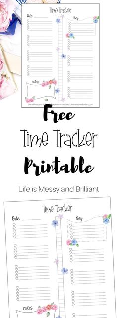 the free time tracker printable is shown with flowers on it and text overlay