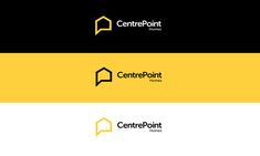 the centerpoint homes logo is shown in black, yellow and white colors with an arrow pointing