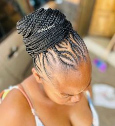 Mini Cornrows and a Bun Mini Cornrows, Afro Puff Ponytail, Colored Box Braids, Natural Braided Hairstyles