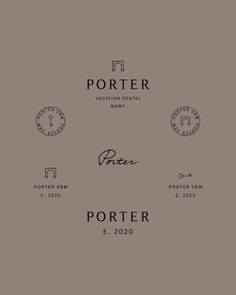 the porter logo is shown in black and white on a gray background with other logos