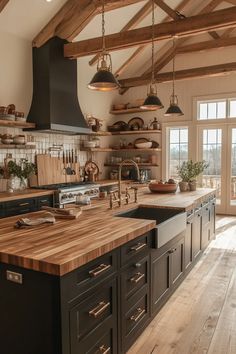 a large kitchen with lots of counter space