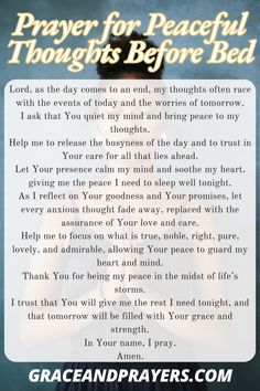 prayer for peaceful thought before bed