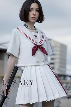 Lasaky - Academic Attire: Classy High Waisted Sailor Dress for College Uniform College Uniform, Concept Clothing, Sailor Dress, High Waist Dress, Mid Length Skirts, Skirt Skirt, Types Of Skirts, White Skirts, A Line Skirt