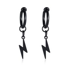 PRICES MAY VARY. MATERIAL: We choose stainless steel instead of alloy or brass. Because it's highly resisted to rust, corrosion and tarnishing. Durability and Fashionable. All makes it a top fashion accessory. DETAILS: * Style: Lightning Bolt Dangling Earrings/Nature Lover Gift * Color:Black * Polish Finish WEARING:The Lightning Earring is a powerful symbol,fashion design.They are inspired by the minimalist aura with a maximalist size.It's very comfortable to wear. Let you stand out among your f Punk Men, Black Bolt, Lightning Bolt Earrings, Lightning Flash, Earrings Nature, Piercing Earrings, Light Earrings, Earrings For Men, Jewelry Images