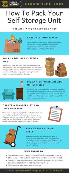 an info sheet describing how to pack your self storage unit