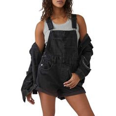 "Find FREE PEOPLE Ziggy Denim Shortalls on Editorialist. Make it a casual-cool day in these classic short overalls designed in nonstretch denim with a moody dark wash and cuffed hems. 33 1/2\" length; 3 1/2\" inseam; 28\" leg opening (size Medium) Adjustable buckle straps; side button closures 100% cotton Machine wash, tumble dry Imported" Free People Overalls, Denim Shortalls, Black Denim Overalls, Short Overalls, Black Overalls, Overalls Women, Old Navy Women, Denim Overalls, Navy Pants