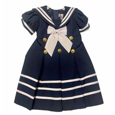 Sailor Dress Size 24 Months Comes With Sailor Hat Fitted Spring School Dresses, Fitted Spring Dresses For School, Fitted Dresses For School In Spring, Fitted Short Sleeve Dress For School, Preppy Short Sleeve Dresses For School, Preppy Navy Cotton Dress, Preppy Short Sleeve School Dress, Blue Sailor Cotton Dress, Blue Sailor Style Cotton Dress