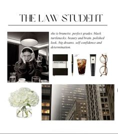 an advertisement for the law student with images of buildings, flowers and other things in it