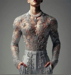 Mens Wedding Dress Style, Angel Core Aesthetic Outfits Men, Corset Suit Men, Glitter Costume Outfits, Avante Garde Mens Fashion, Male Wedding Attire, Gala Outfit Men, Haute Couture Men, Ideas For Winter Outfits