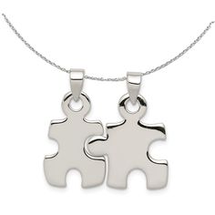 Sterling Silver, Set of 2, Polished Puzzle Piece Pendants Necklace Multi Chain Necklace, Pendants Necklace, Bow Jewelry, Puzzle Piece, Silver Heart Necklace, Silver Pendants, Shell Pendant, Jewelry Companies, Black Bow