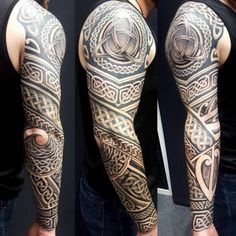 a man's half sleeve with an intricate design on the left arm and shoulder