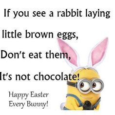 an easter card with a minion and bunny ears