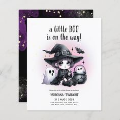 a little boo is on the way halloween party card