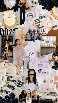 the collage shows many different types of items and people in their outfits, including cake