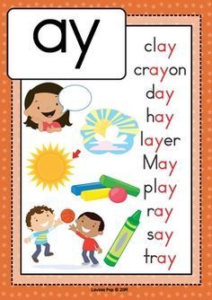 an orange and white poster with words that say oy, clay crayon day hay layer may play