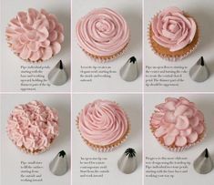 instructions for how to decorate cupcakes with pink frosting