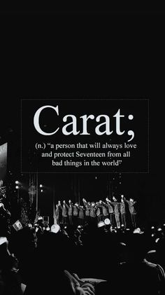 a black and white photo with the words carat in front of an image of people