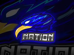 an eagle head with the word nation on it's chest and in front of a dark background