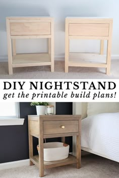 DIY nightstand with drawer Diy Side Table Bedroom, Floating Bed Frame Diy, Corner Loft Bed, Diy Nightstand With Drawer, Diy Nightstand Plans, Bedside Table Plans, Unique Bedside Table, Corner Loft