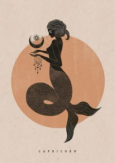 a drawing of a mermaid holding an object in her hand with the caption capricorn