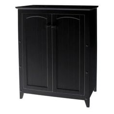 a black cabinet with two doors and drawers