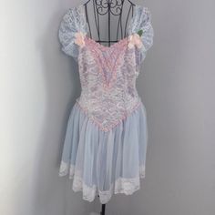 Vintage Barbie Swan Lake Coquette Dress - Delicate White Tulle And Lace - Dainty Pink Flower Appliqus And Sequins - Beautiful Pink, Blue, And Lavender Color Scheme - Can Be Worn On Or Off Shoulder - Romper-Style, One-Of-A-Kind! - Perfect For An Odette Cosplay, Or An Irl Princess! - No Size Tag, Would Recommend To M - Price Firm, From My Personal Closet #Softgirl #Pastel #Fairy #Coquette #Dollette Balletcore Fitted Short Sleeve Dresses, Fitted Balletcore Lace Dress, Fitted Lace Dresses Balletcore Style, Fitted Lace Dress In Balletcore Style, Blue Balletcore Dresses For Summer, Blue Balletcore Summer Dresses, Blue Summer Dresses In Balletcore Style, Fitted Blue Balletcore Dress, Odette Cosplay