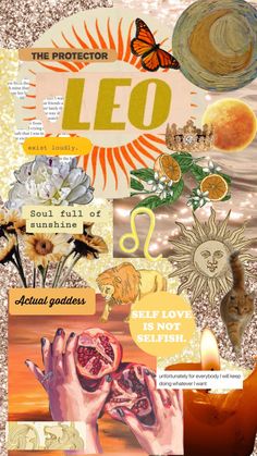 a collage of images with words and pictures on them, including the word leo