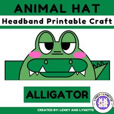 an animal hat with the word alligator on it's front and bottom corner, in green