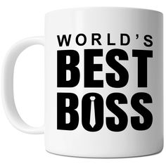 a white coffee mug with the words'world's best boss'on it