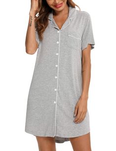 PRICES MAY VARY. 【Material】This button down nightgown is made of 95% Viscose and 5% Spandex,stretchy and skin-friendly fabric, breathable and comfortable nightshirt, keeping you cool in summer.relaxed fit is never tight or constricting 【Features】V neck Boyfriend Nightshirt, Short Sleeve Boyfriend Sleep Shirt/ Long Pajama Top, perfect for sleep and lounge wearing, or take a free walk in the park with leggings.the buttons down design dress is perfect for breastfeeding, you can use this long shirt Pajama Shirt Dress, Maternity Nightgown, Nursing Nightgown, Nursing Pajamas, Pajama Dress, Night Dress For Women, Women's Nightgowns, Nightgowns For Women, Sleep Shirt